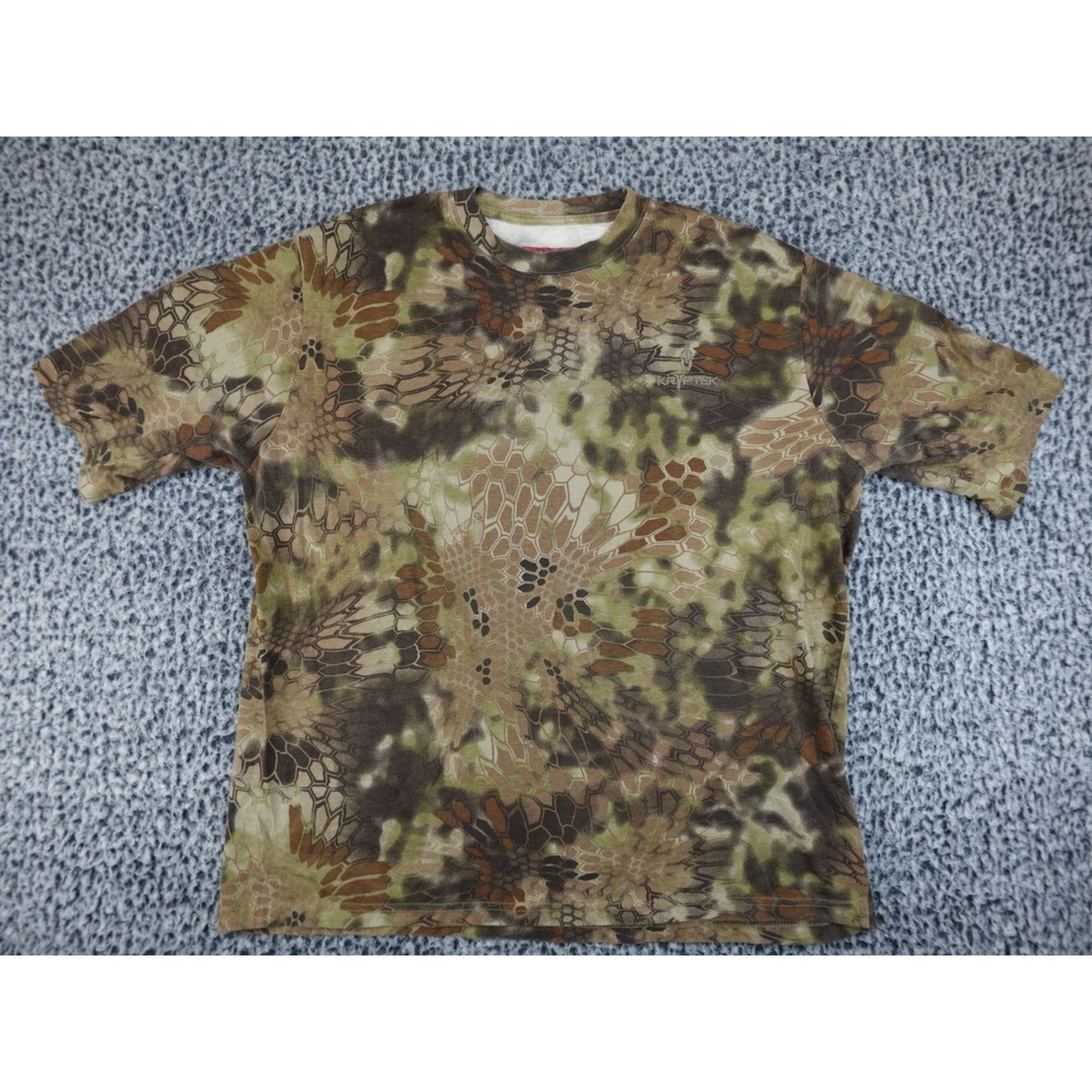 Kryptek Highlander Camo Tactical T-Shirt Mens XL Brown Green Short Sleeve‎ Logo